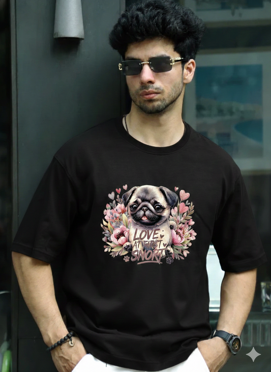 Love At First Snort – Premium Pug Floral Unisex Oversized Classic T-Shirt